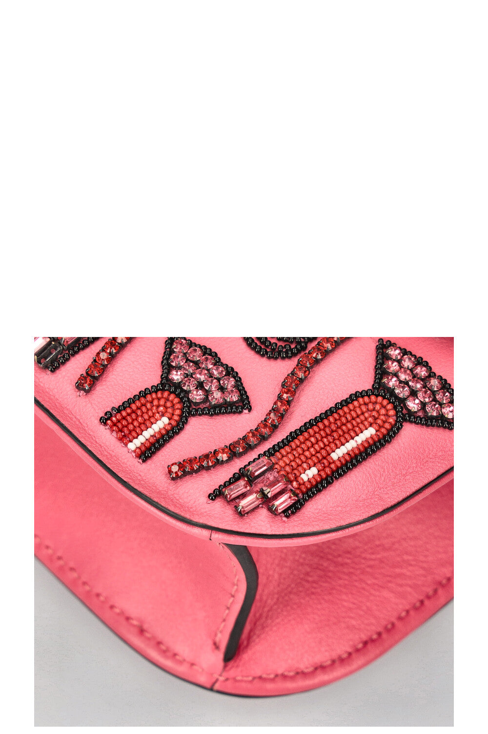 VALENTINO Rockstud Lock Lipstick Beaded Bag Pink