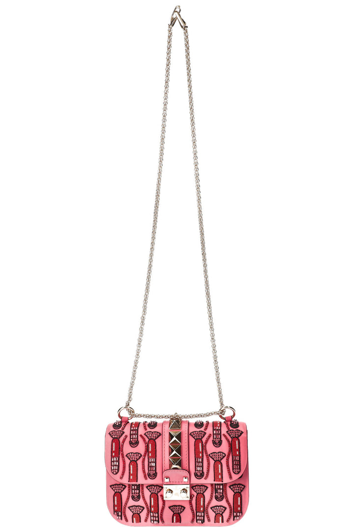 VALENTINO Rockstud Lock Lipstick Beaded Bag Pink