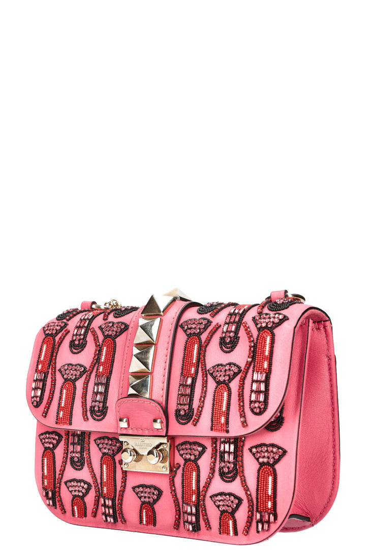 VALENTINO Rockstud Lock Lipstick Beaded Bag Pink