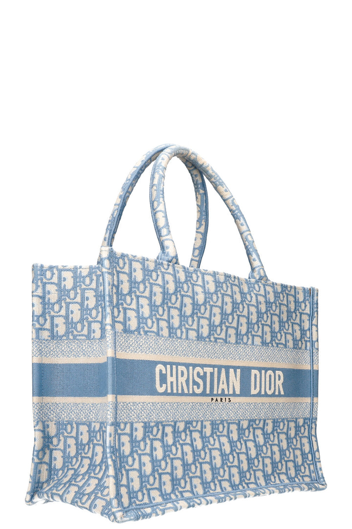 CHRISTIAN DIOR Medium Book Tote Oblique Embroidery Baby Blue