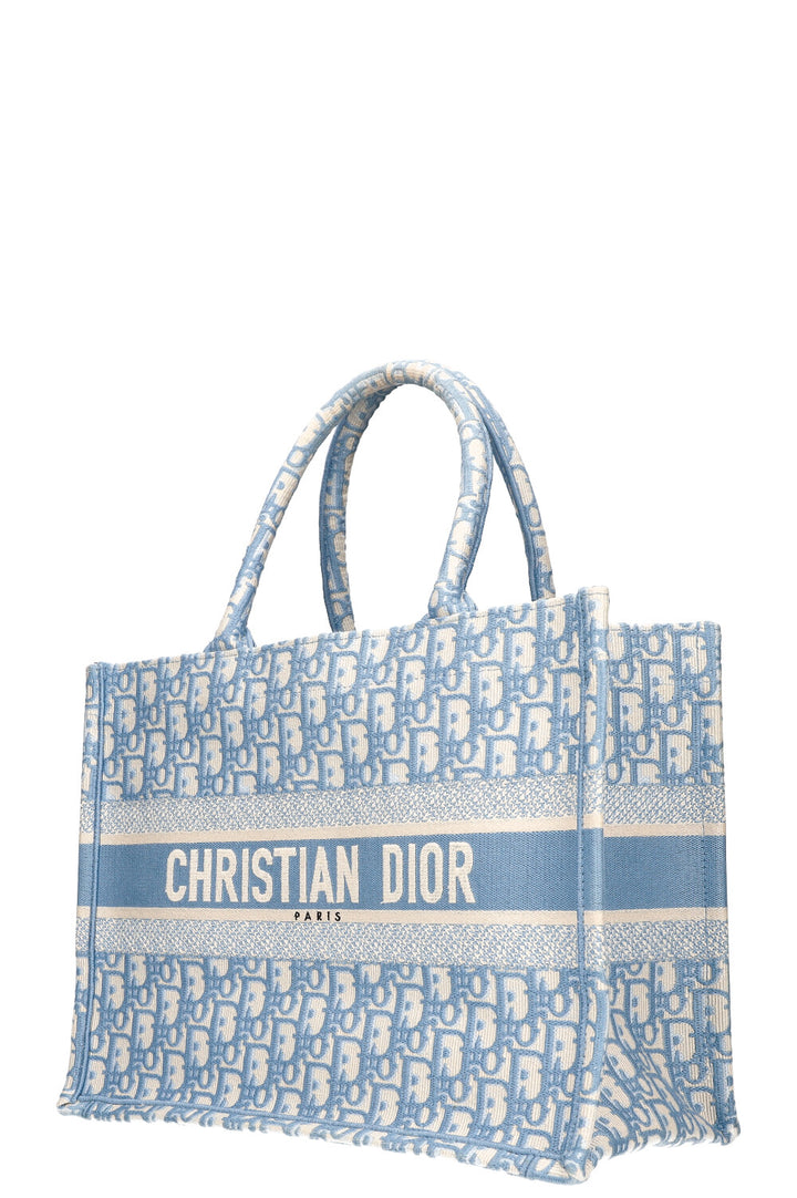CHRISTIAN DIOR Medium Book Tote Oblique Embroidery Baby Blue