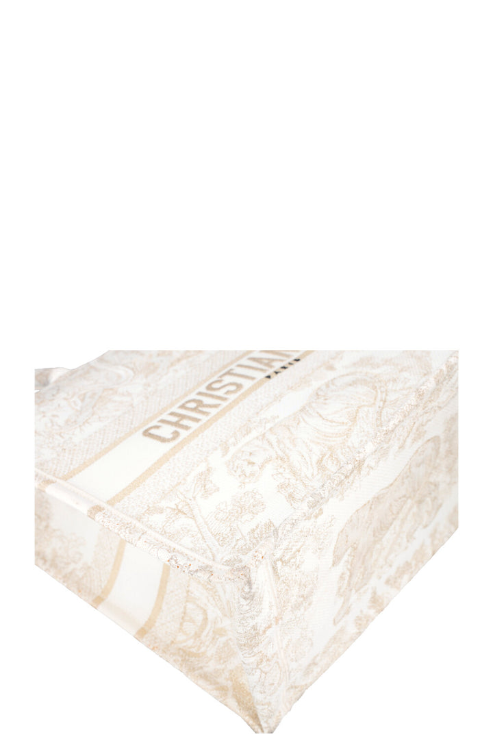 CHRISTIAN DIOR Medium Book Tote Toile de Jouy Embroidery Gold &amp; White