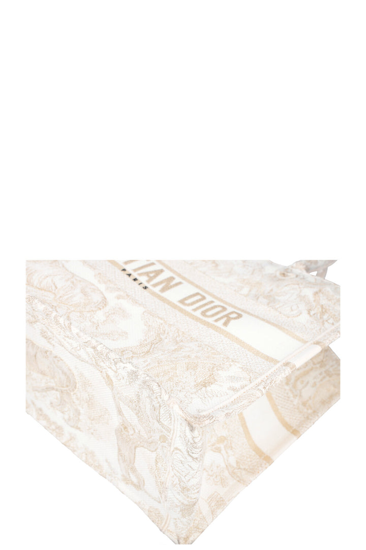 CHRISTIAN DIOR Medium Book Tote Toile de Jouy Embroidery Gold &amp; White
