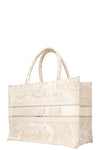 CHRISTIAN DIOR Medium Book Tote Toile de Jouy Embroidery Gold & White
