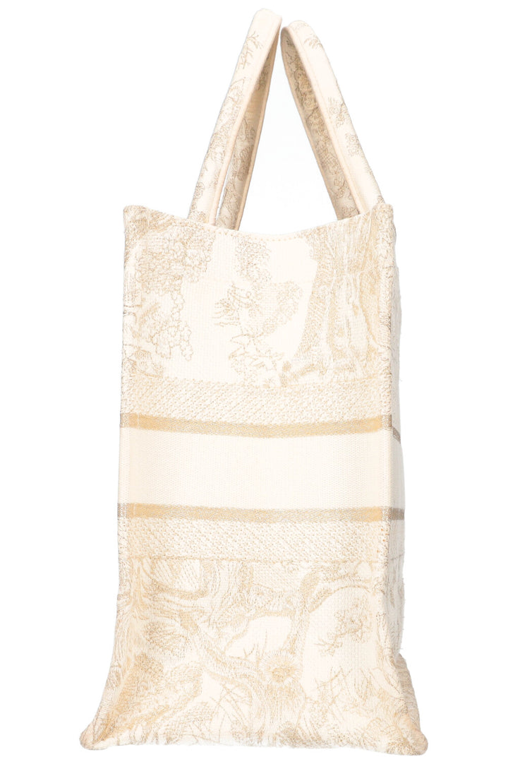 CHRISTIAN DIOR Medium Book Tote Toile de Jouy Embroidery Gold &amp; White