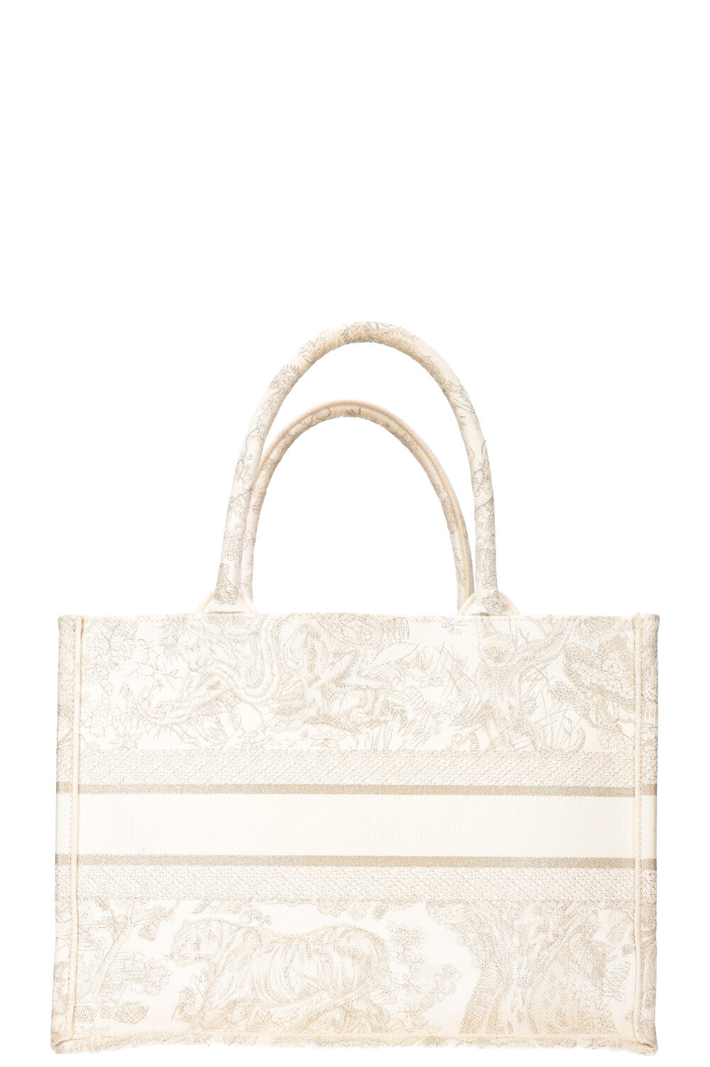 CHRISTIAN DIOR Medium Book Tote Toile de Jouy Embroidery Gold & White