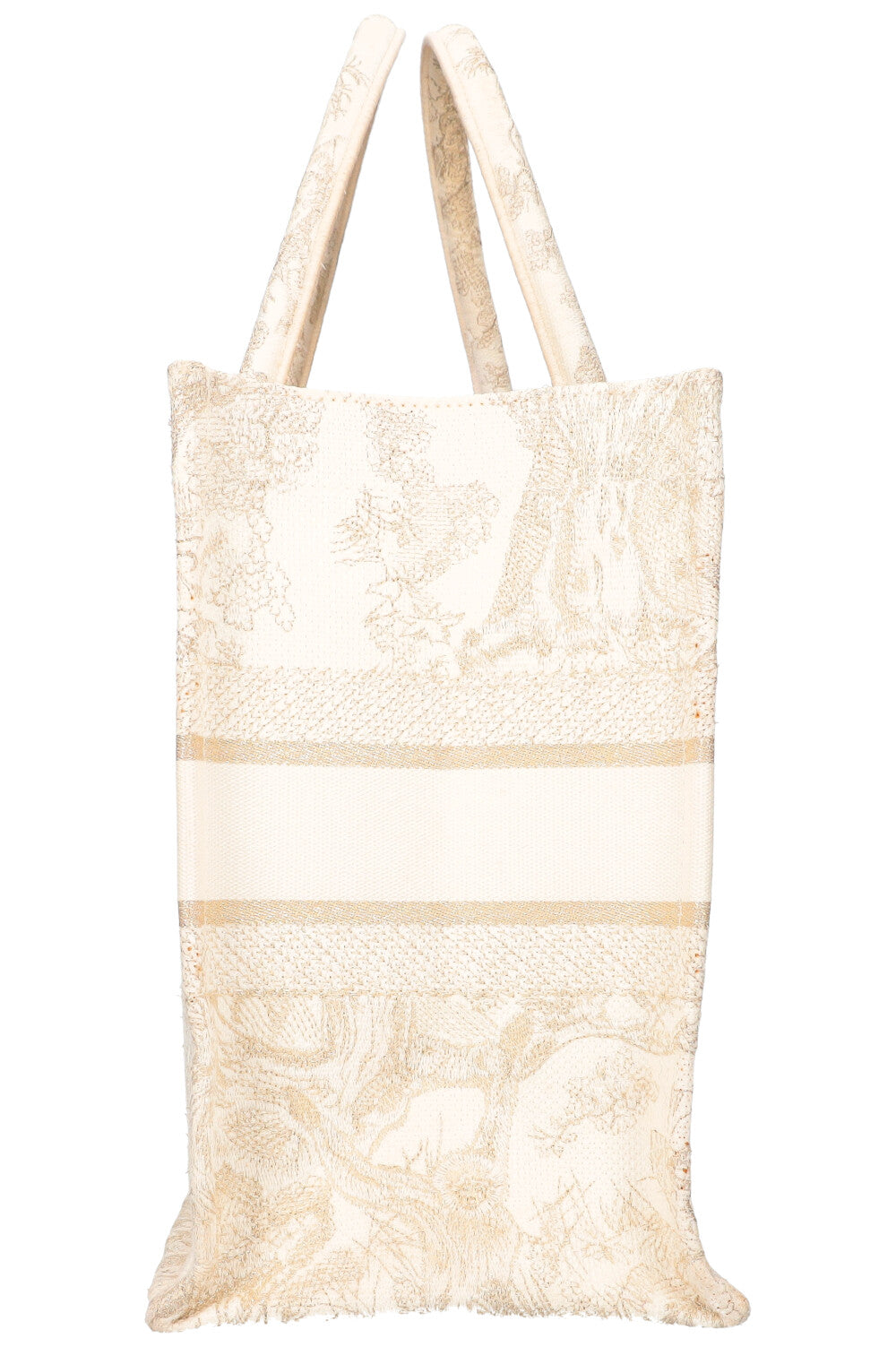 CHRISTIAN DIOR Medium Book Tote Toile de Jouy Embroidery Gold & White