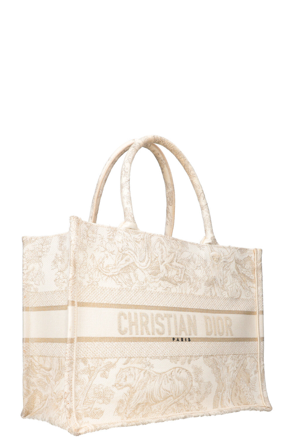 CHRISTIAN DIOR Medium Book Tote Toile de Jouy Embroidery Gold &amp; White