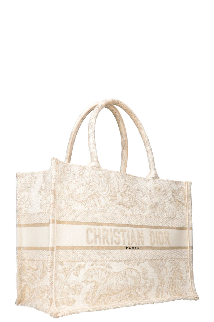 CHRISTIAN DIOR Medium Book Tote Toile de Jouy Embroidery Gold &amp; White