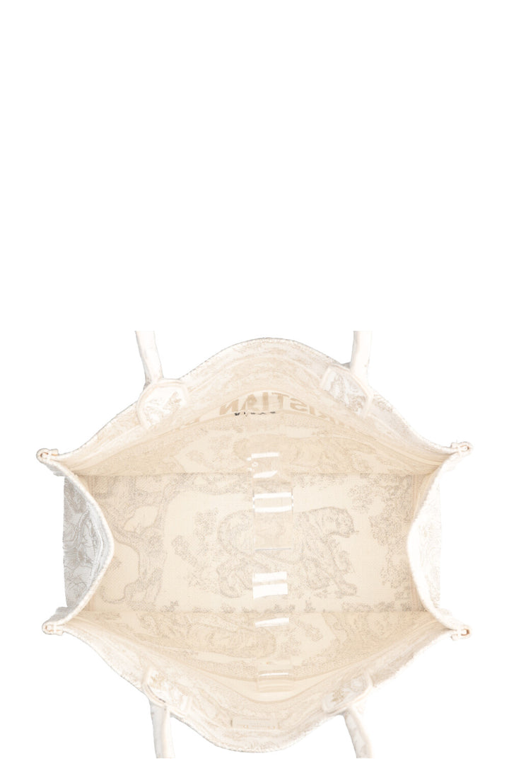 CHRISTIAN DIOR Medium Book Tote Toile de Jouy Embroidery Gold &amp; White
