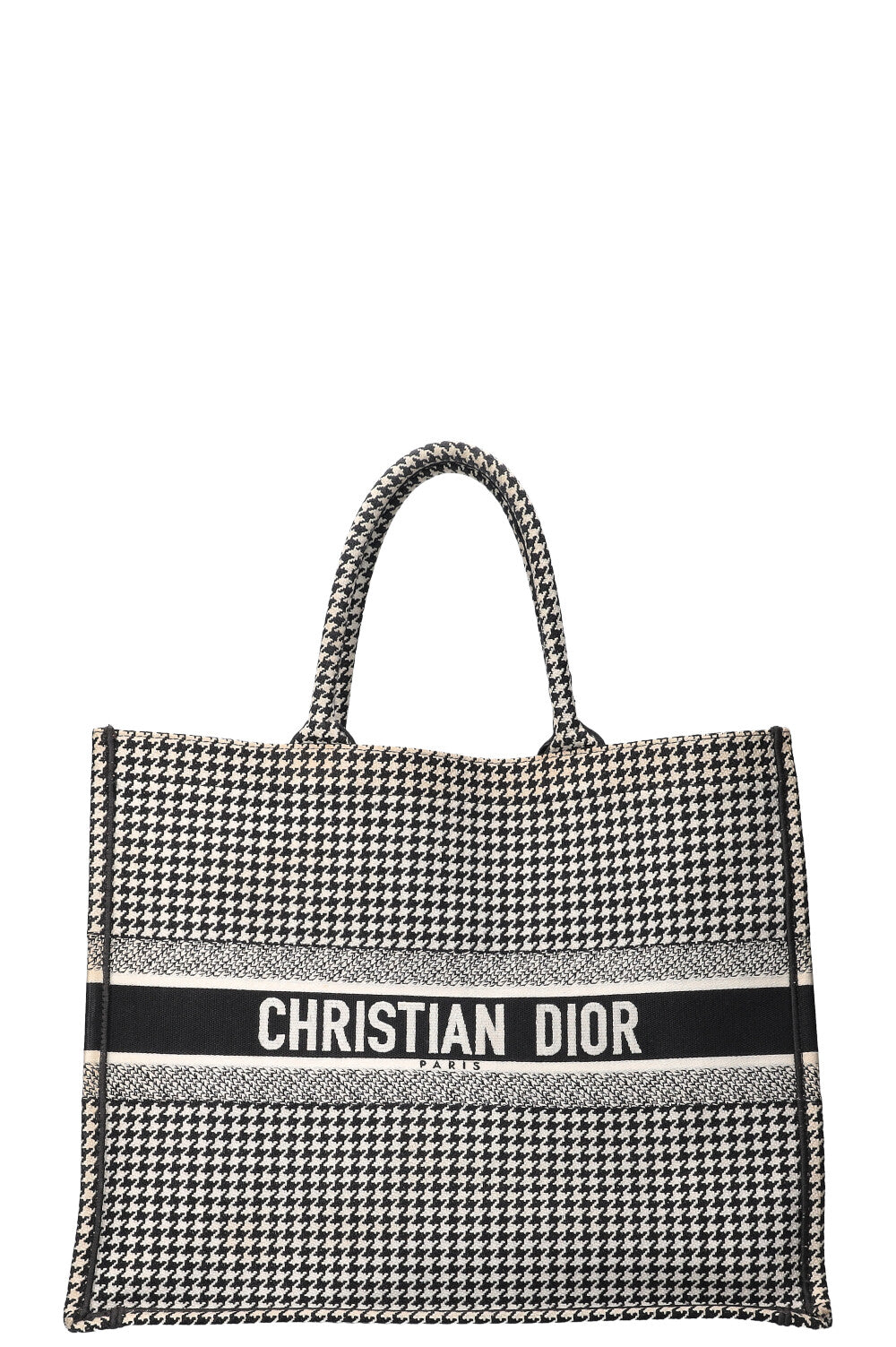 CHRISTIAN DIOR Houndstooth Book Tote Black & White