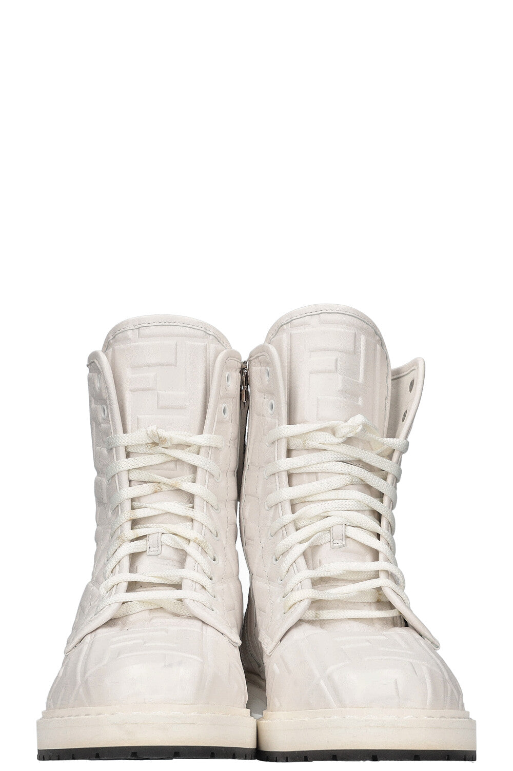FENDI Zucca Embossed Combat Boots White