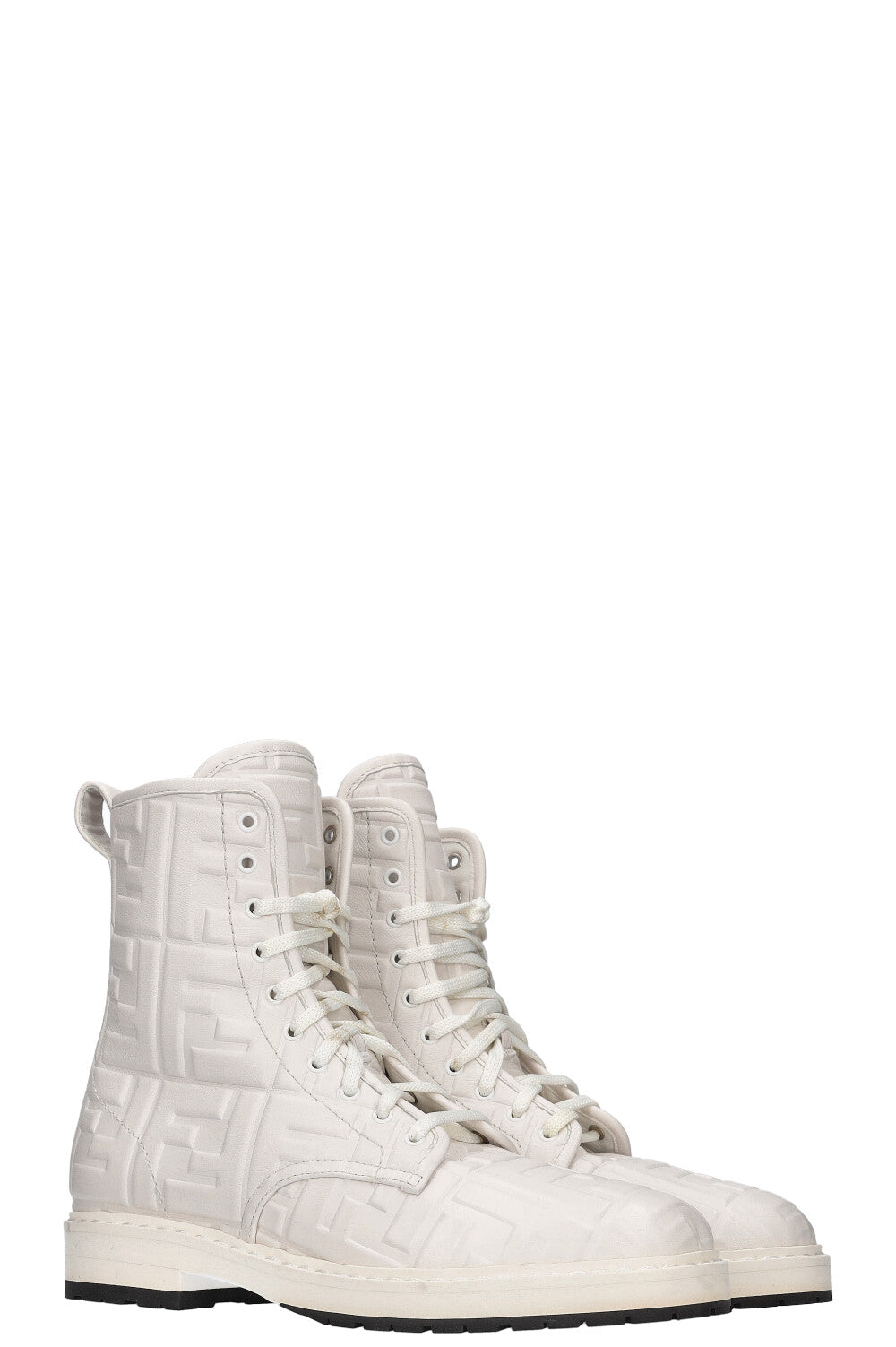 FENDI Zucca Embossed Combat Boots White