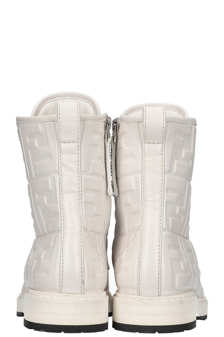 FENDI Zucca Embossed Combat Boots White