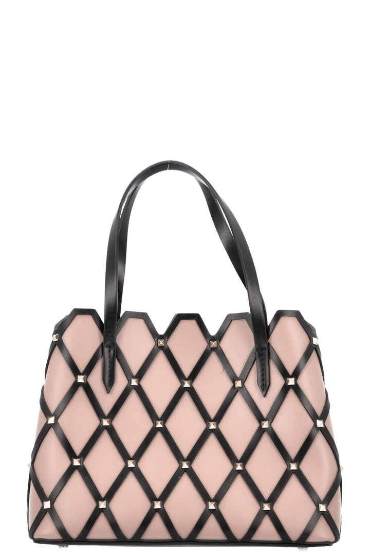 VALENTINO Beehive Tote Bag Small Black Dusty Rose