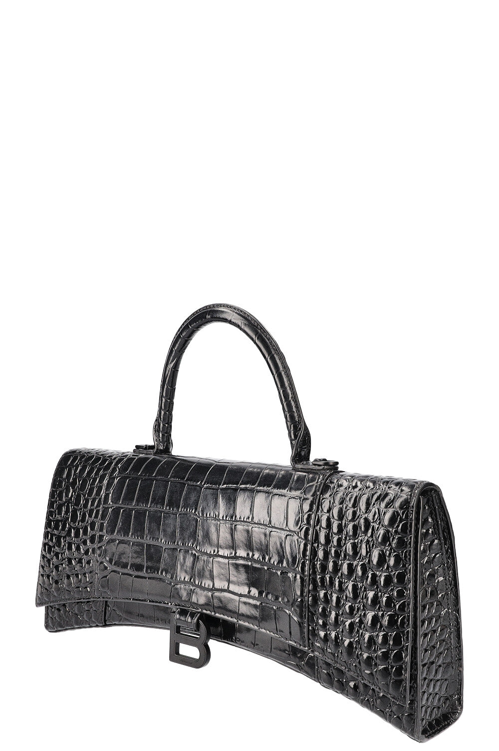 BALENCIAGA Hourglas Stretch Bag Croc Embossed Black