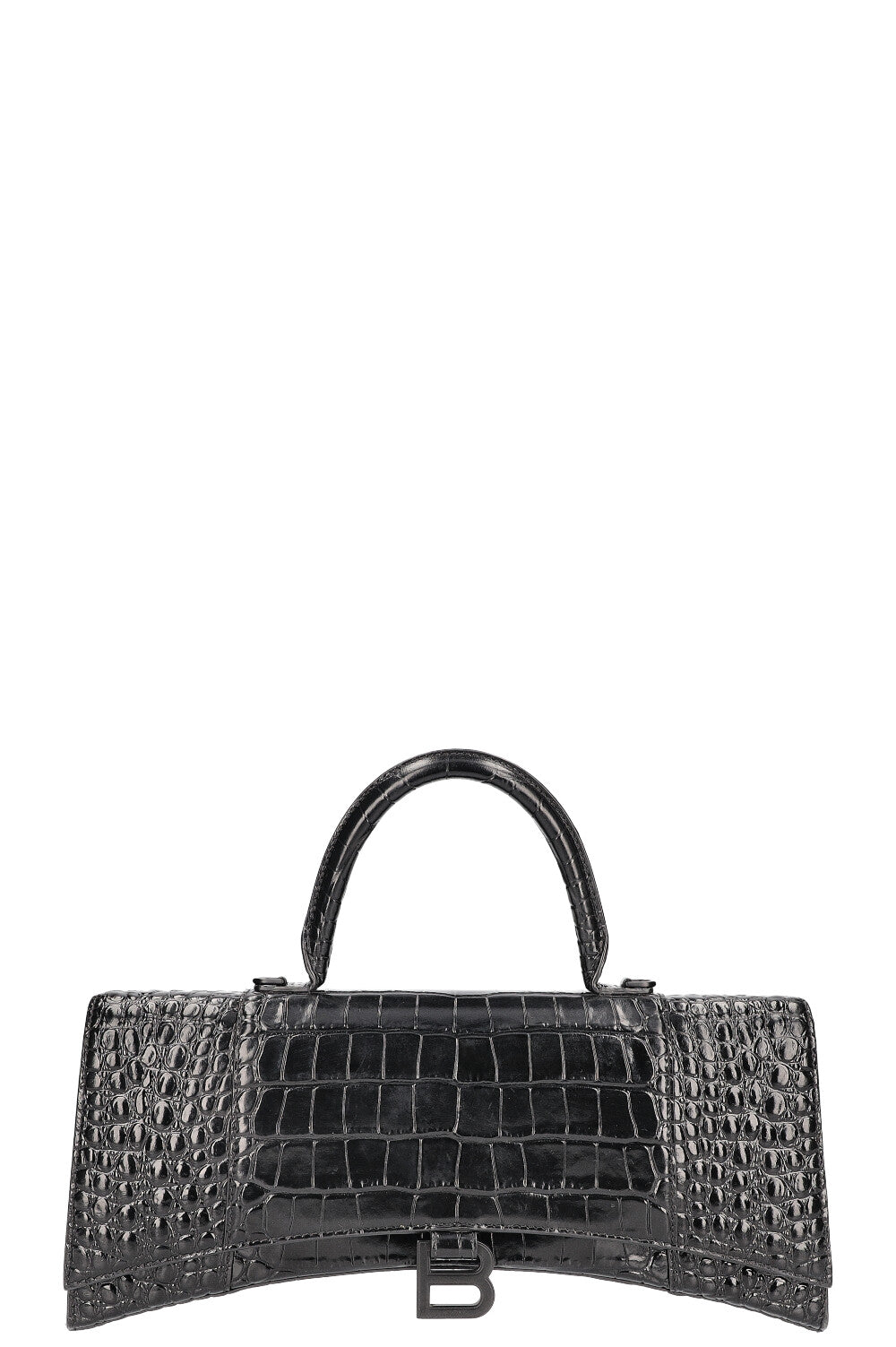 BALENCIAGA Hourglas Stretch Bag Croc Embossed Black