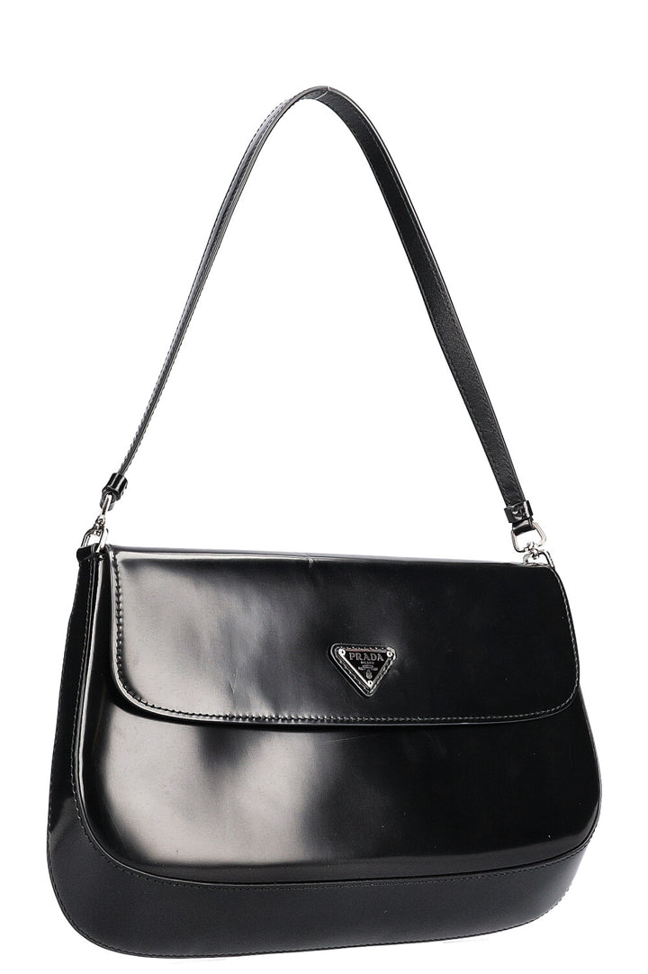 PRADA Cleo Shoulder Bag Brushed Leather Black