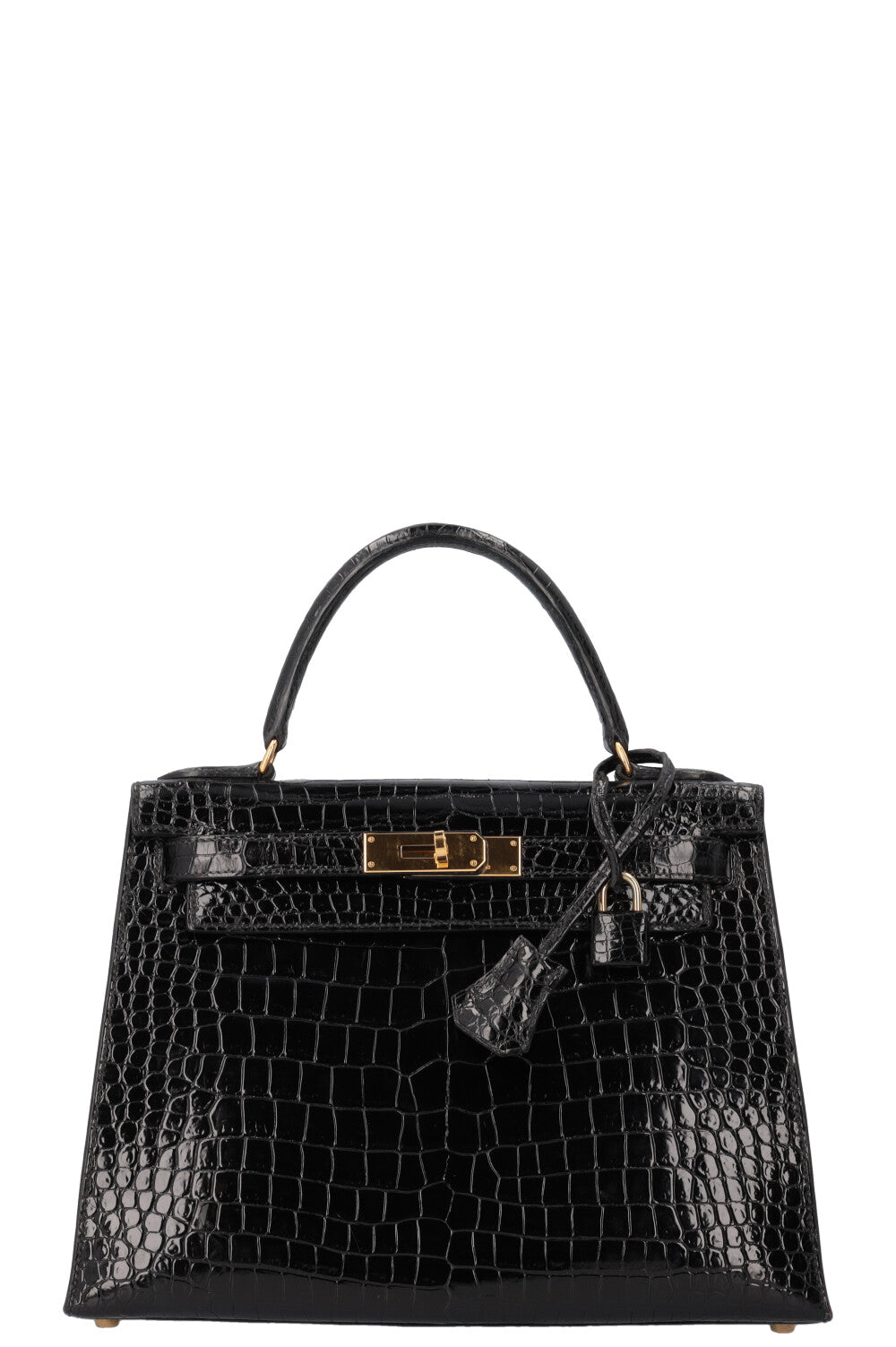 HERMÈS Kelly Sellier 28 Shiny Alligator Mississippiensis Black