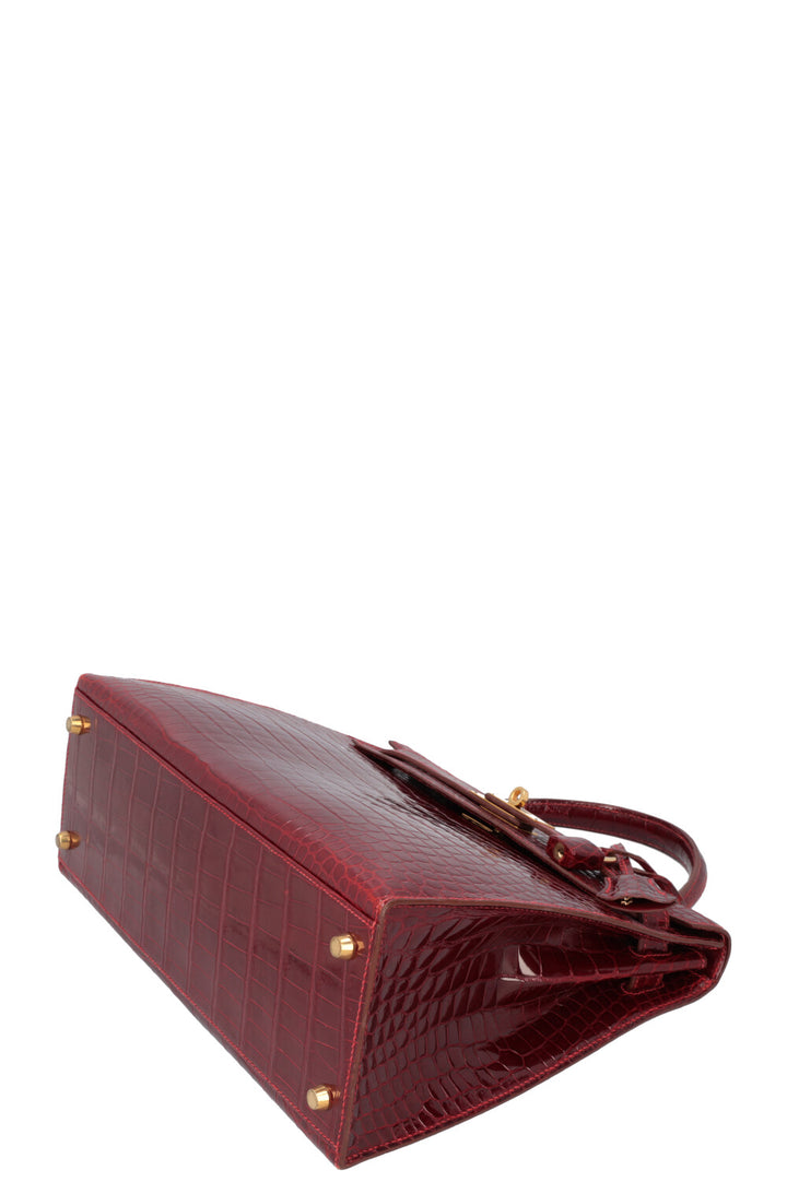 HERMÈS Kelly Sellier 32 Shiny Alligator Mississippiensis Rouge
