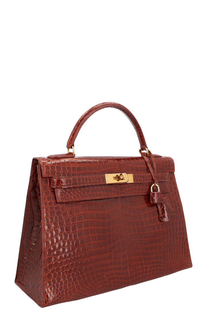 HERMÈS Kelly Sellier 32 Shiny Alligator Mississippiensis Havane