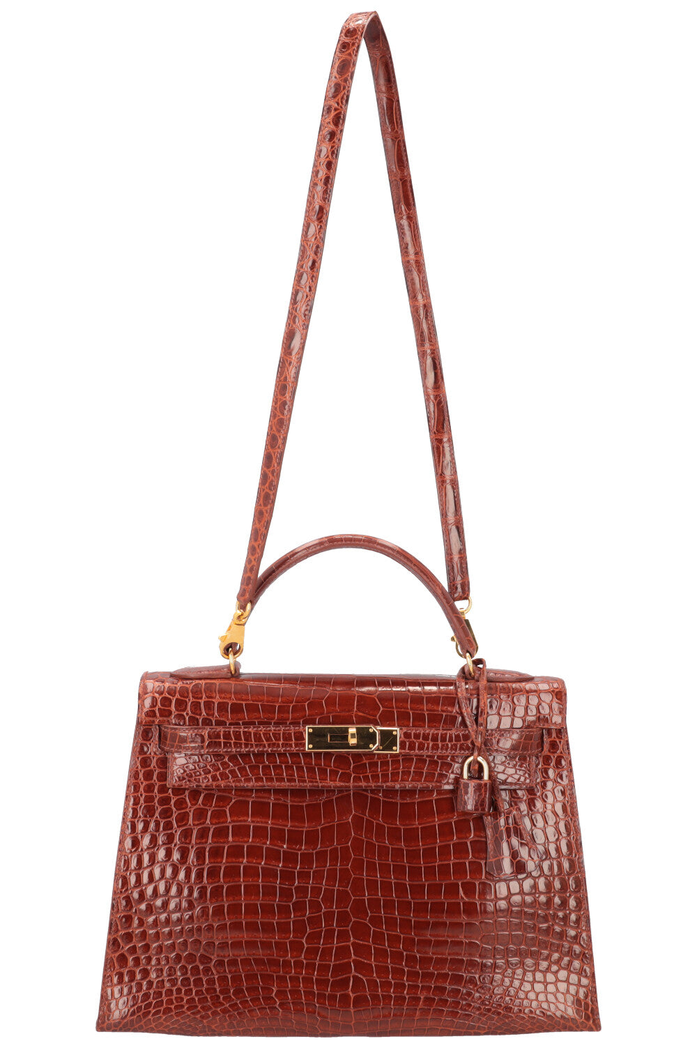 HERMÈS Kelly Sellier 32 Shiny Alligator Mississippiensis Havane