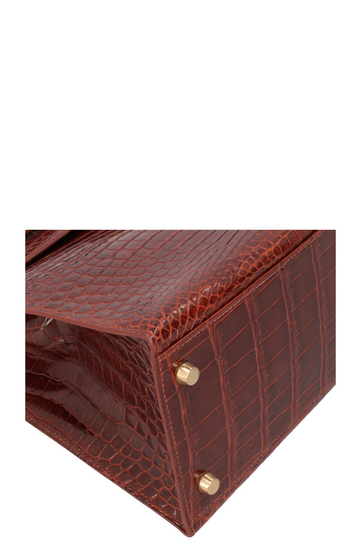 HERMÈS Kelly Sellier 32 Shiny Alligator Mississippiensis Havane