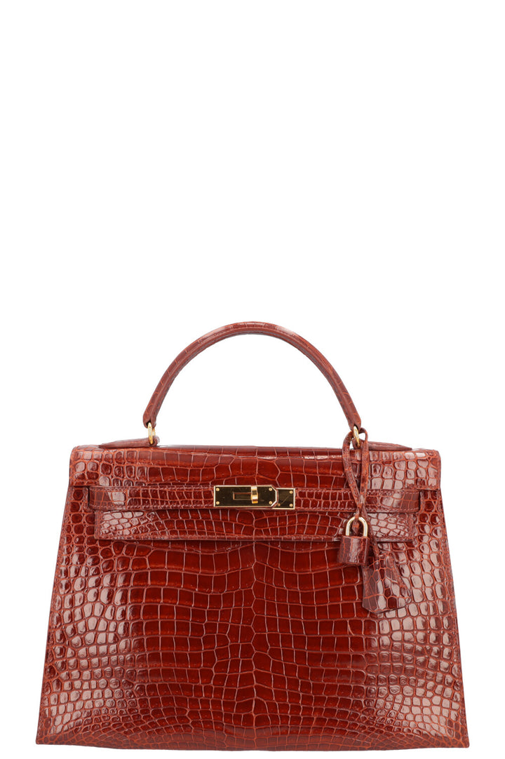 HERMÈS Kelly Sellier 32 Shiny Alligator Mississippiensis Havane