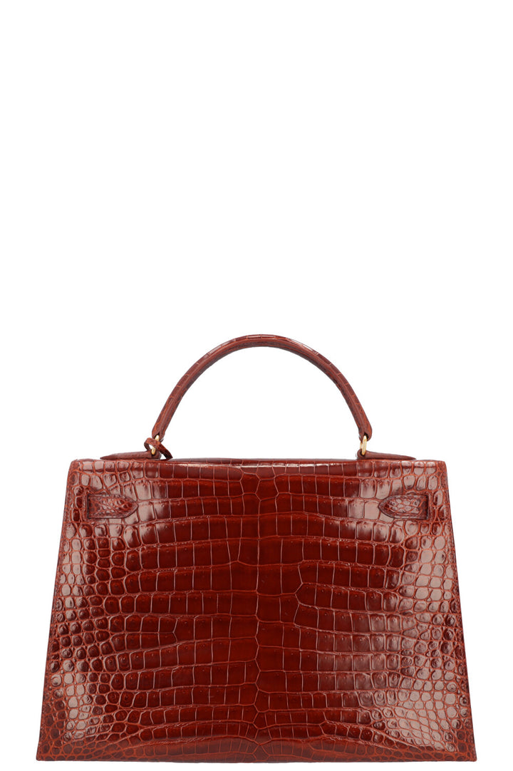 HERMÈS Kelly Sellier 32 Shiny Alligator Mississippiensis Havane