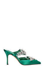 MANOLO BLAHNIK Lurum Heels Satin Emerald Green