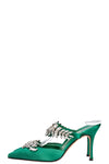 MANOLO BLAHNIK Lurum Heels Satin Emerald Green