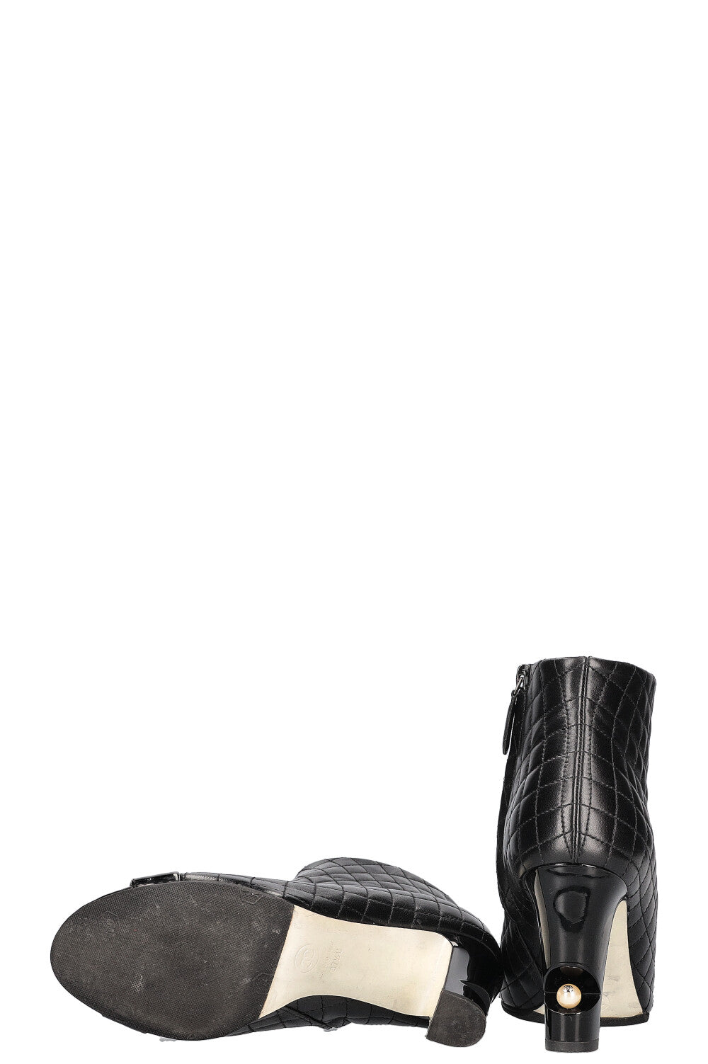 CHANEL Quilted Pearl Boots Black