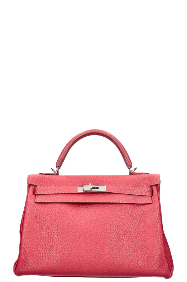 HERMÈS Kelly Retourne 32 Fjord Leather Rouge