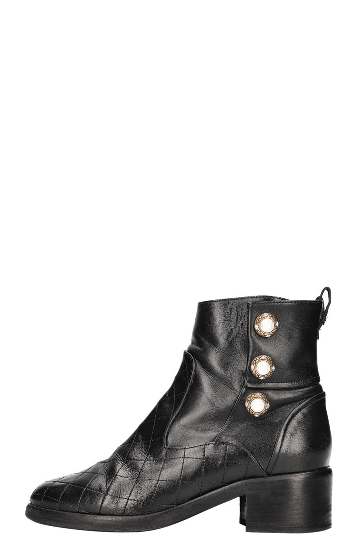 CHANEL Pearl Embellished Moto Ankle Boots