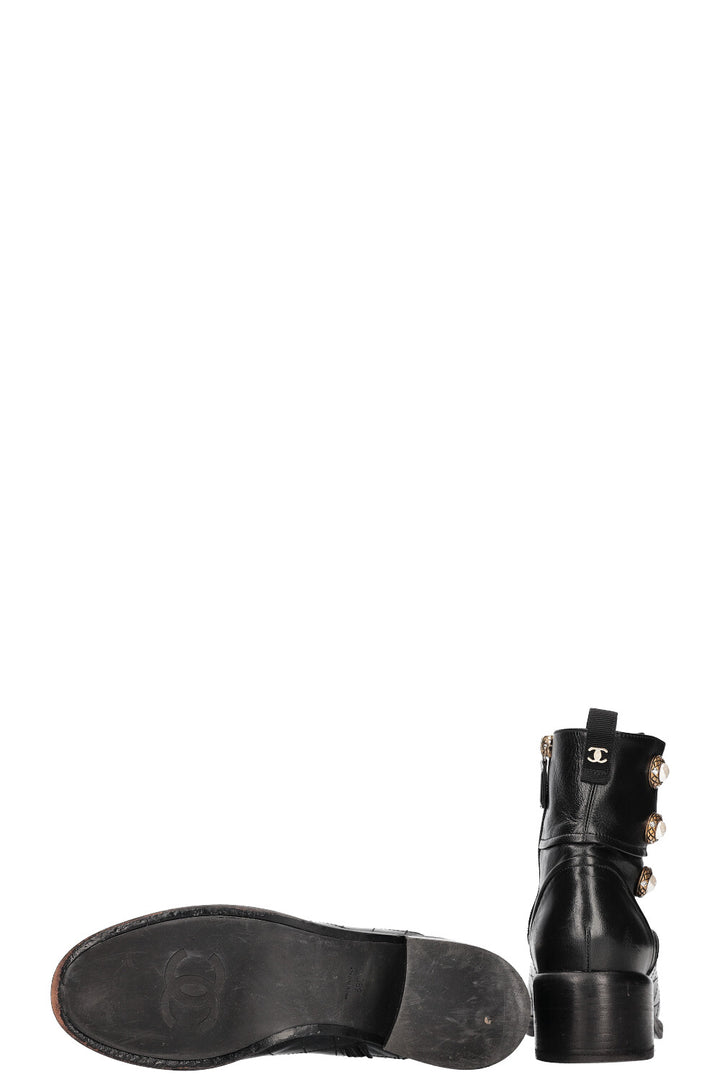 CHANEL Pearl Embellished Moto Ankle Boots