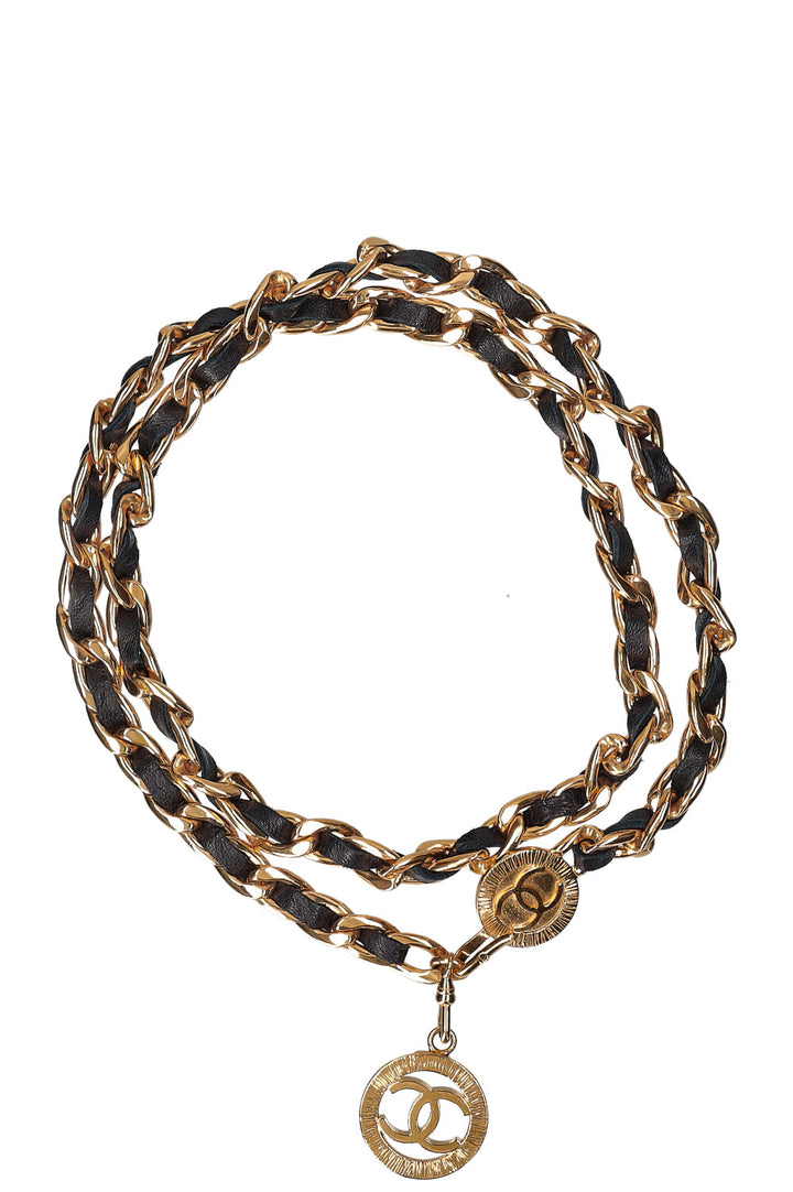 CHANEL Chain Belt with CC Pendant Gold & Black