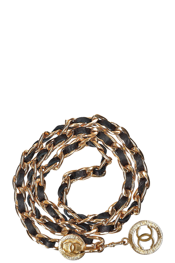 CHANEL Chain Belt with CC Pendant Gold & Black