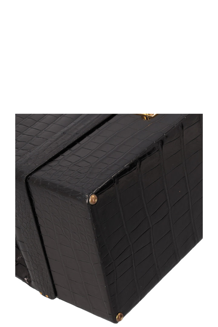 HERMÈS Mallet Top Handle Bag Shiny Croco Black