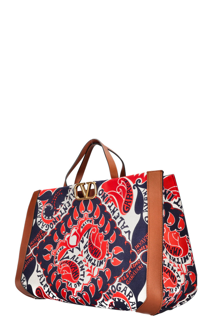 VALENTINO V Logo Tote Bag Bandana Print Canvas