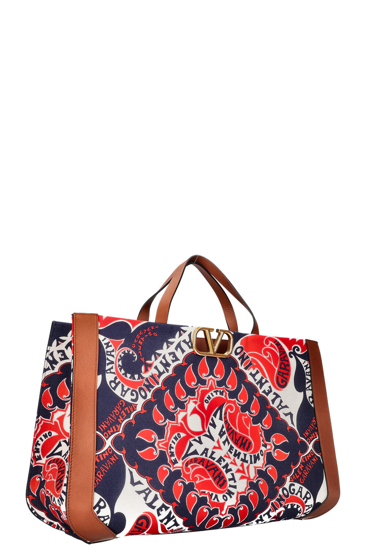 VALENTINO V Logo Tote Bag Bandana Print Canvas