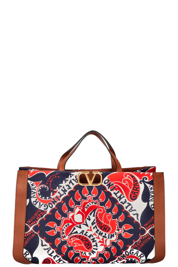 VALENTINO V Logo Tote Bag Bandana Print Canvas