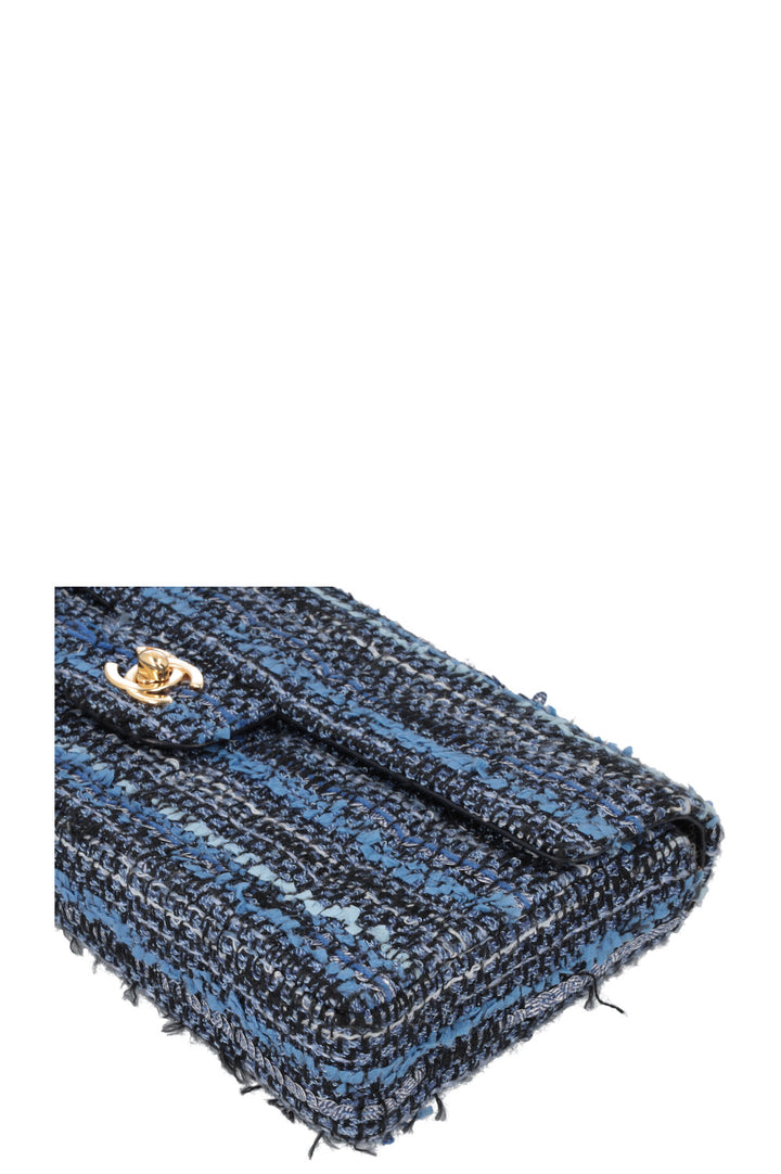 CHANEL Chocolate Bar Tweed Handbag Blue