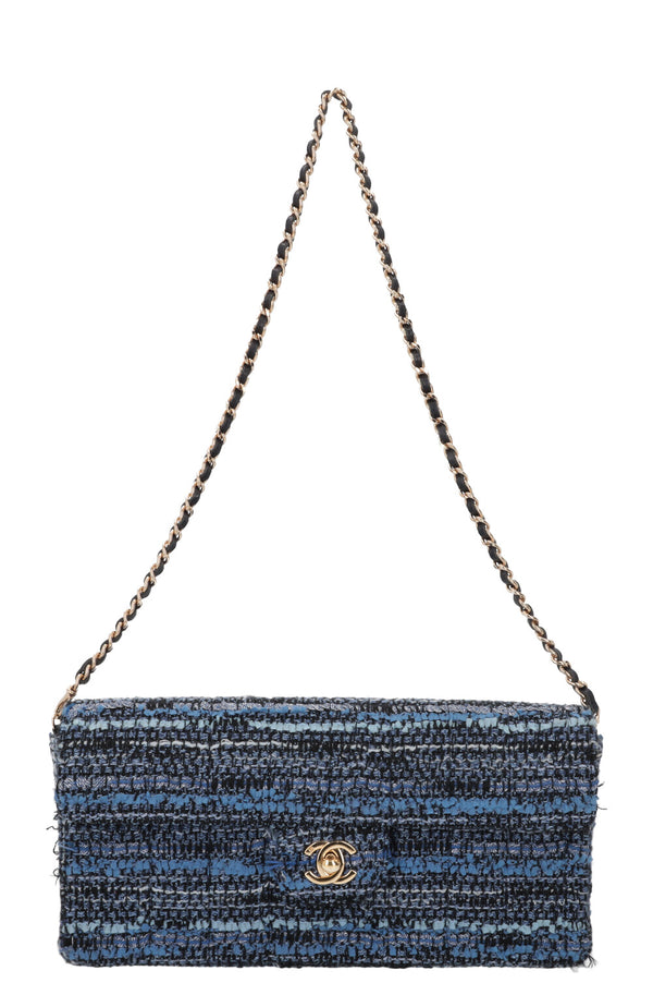 CHANEL Chocolate Bar Tweed Handbag Blue