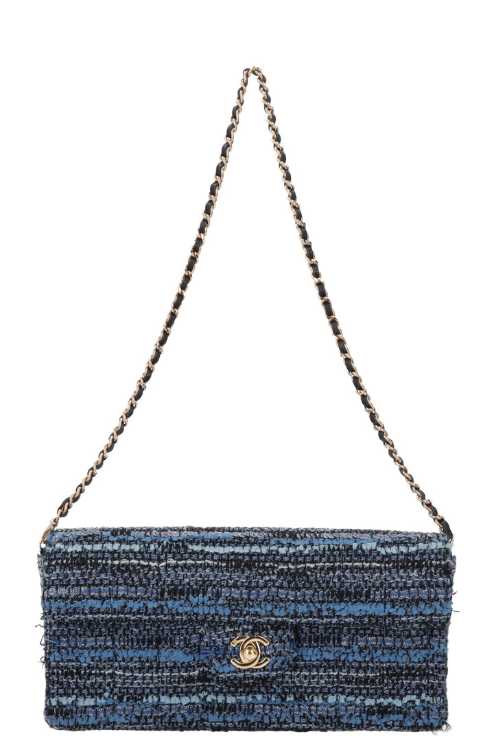 CHANEL Chocolate Bar Tweed Handbag Blue