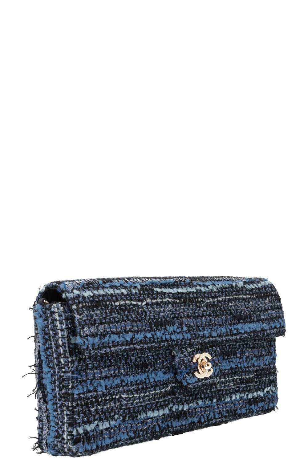 CHANEL Chocolate Bar Tweed Handbag Blue