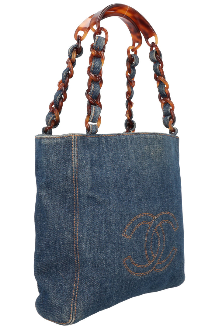 CHANEL CC Denim Top Handle Tote Bag