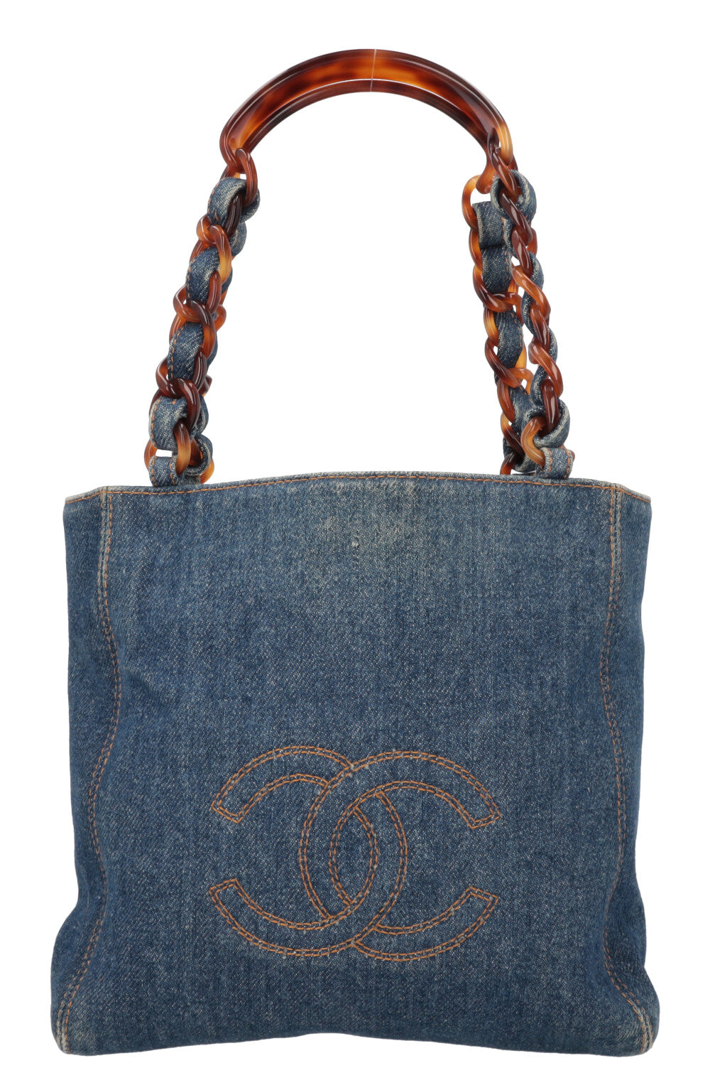 CHANEL CC Denim Top Handle Tote Bag