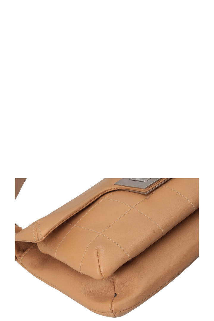 CHANEL Chocolate Bar Handbag Beige Leather