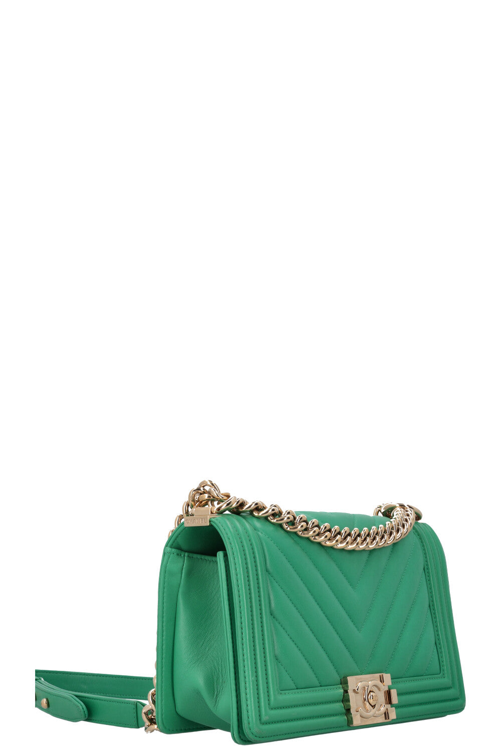 CHANEL Boy Bag Medium Chevron Green