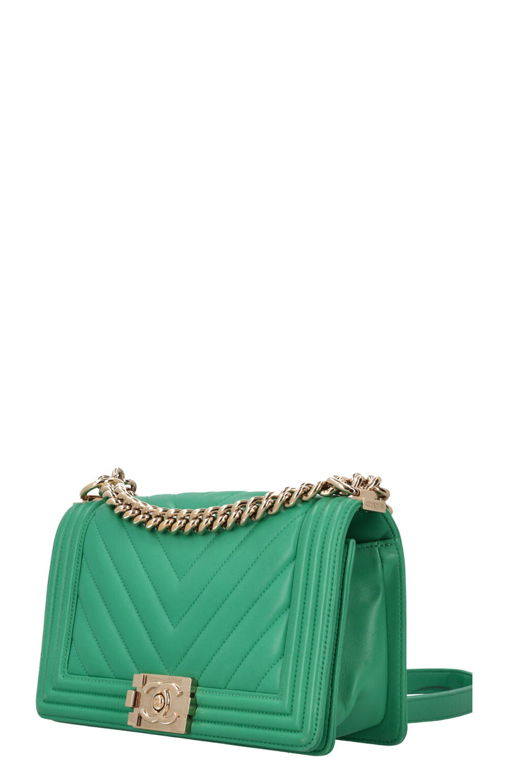 CHANEL Boy Bag Medium Chevron Green